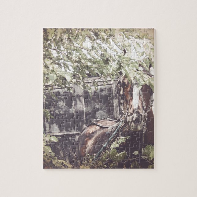 Puzzle Cheval Amish et Buggy à l'ombre (Vertical)