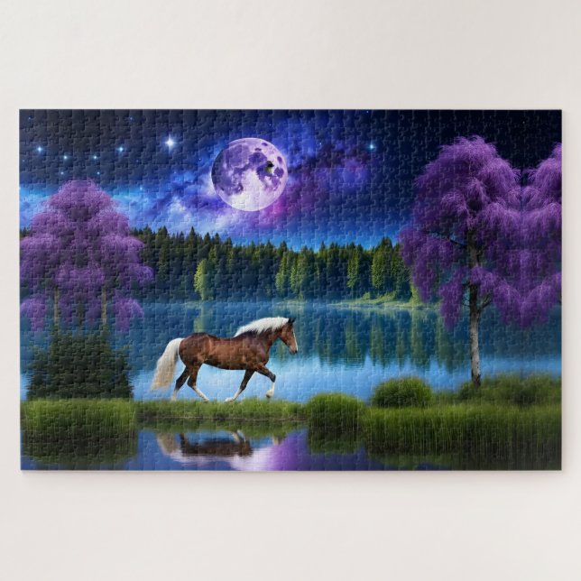 Puzzle Cheval belge Palomino sous ciel étoilé violet (Horizontal)