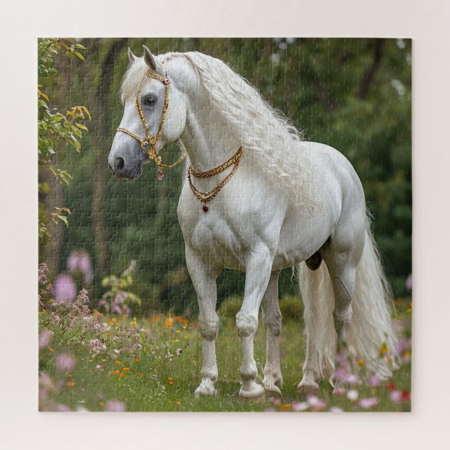 Puzzle Cheval blanc à la crinière fluide (Vertical)