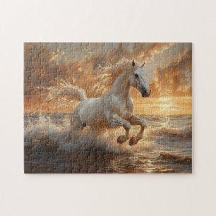 Puzzle Cheval Blanc À Travers Les Vagues Océaniques