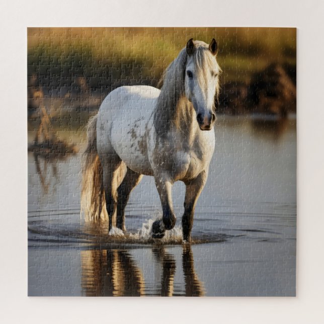 Puzzle Cheval blanc dans le lac (Vertical)