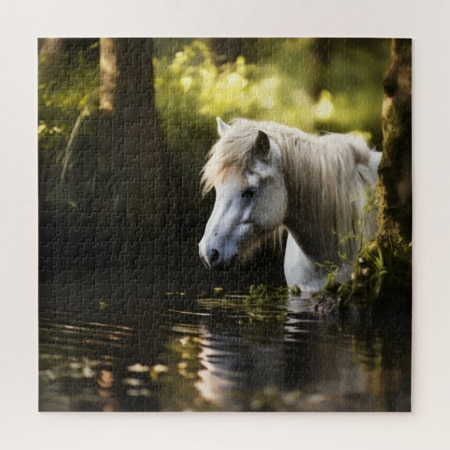 Puzzle Cheval blanc dans l'étang (Vertical)