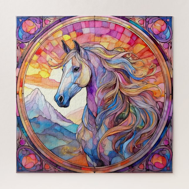 Puzzle Cheval blanc en vitrail (Vertical)