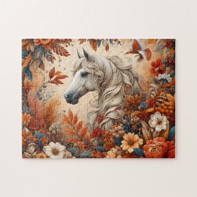 Puzzle Cheval Blanc Floral Automne (Horizontal)