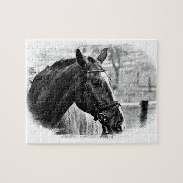Puzzle Cheval blanc noir - Art de la photographie animale (Horizontal)
