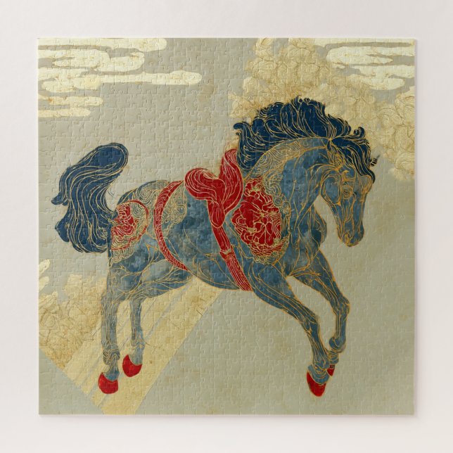Puzzle Cheval bleu royal orné  (Vertical)