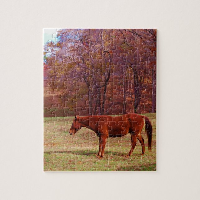 Puzzle Cheval Brown dans un champ d'herbe (Vertical)