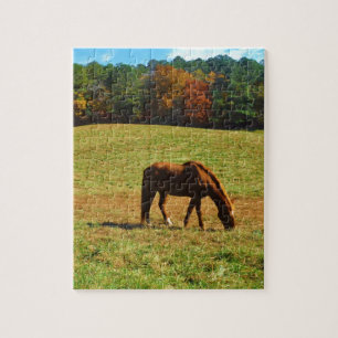 Puzzle Cheval Brown rouge dans les arbres d'automne