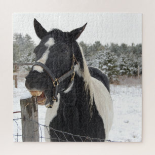 Puzzle Cheval Chewing a Fence Post dans la neige
