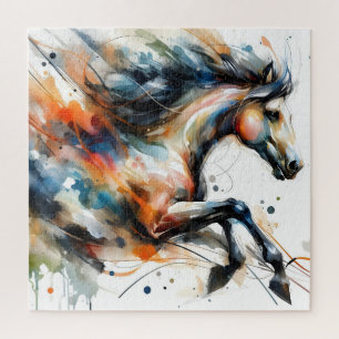 Puzzle Cheval courant à l'aquarelle abstraite