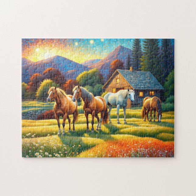 Puzzle Cheval dans la prairie de fleurs sauvages de la fe (Horizontal)