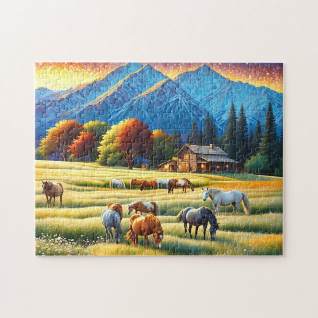 Puzzle Cheval dans la prairie de fleurs sauvages de la fe (Horizontal)