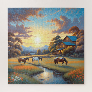 Puzzle Cheval dans la prairie de fleurs sauvages de la fe