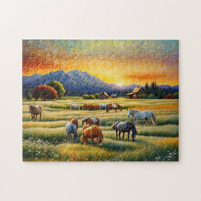 Puzzle Cheval dans la prairie de fleurs sauvages de la fe (Horizontal)