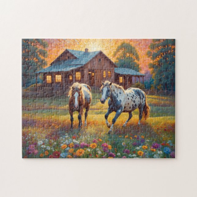 Puzzle Cheval dans la prairie de fleurs sauvages de la fe (Horizontal)