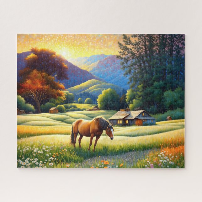 Puzzle Cheval dans la prairie de fleurs sauvages de la fe (Horizontal)