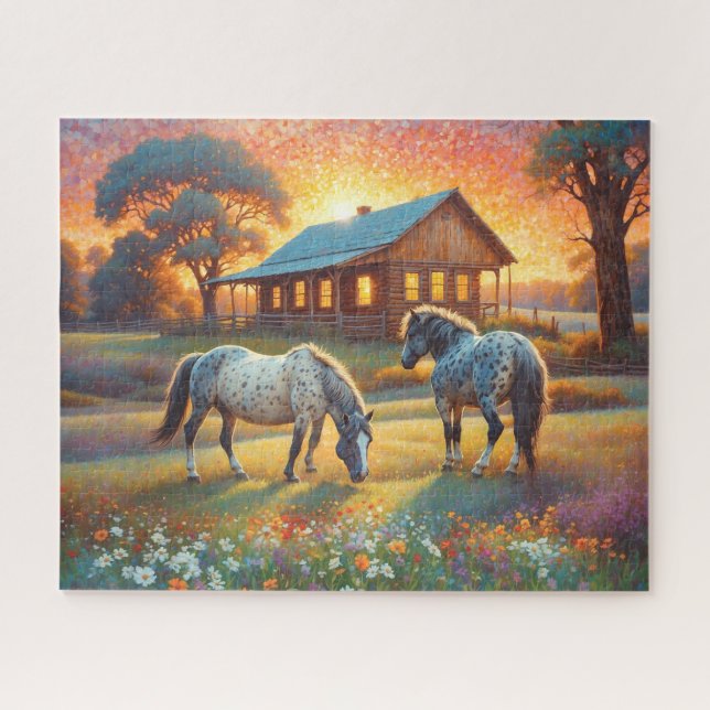 Puzzle Cheval dans la prairie de fleurs sauvages de la fe (Horizontal)