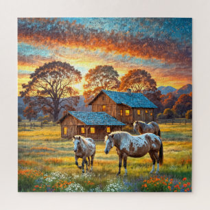 Puzzle Cheval dans la prairie de fleurs sauvages de la fe