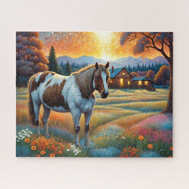 Puzzle Cheval dans la prairie de fleurs sauvages de la fe (Horizontal)