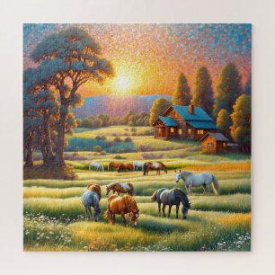 Puzzle Cheval dans la prairie de fleurs sauvages de la fe