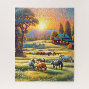 Puzzle Cheval dans la prairie de fleurs sauvages de la fe