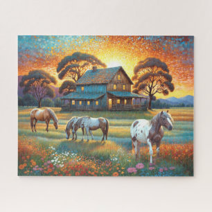 Puzzle Cheval dans la prairie de fleurs sauvages de la fe