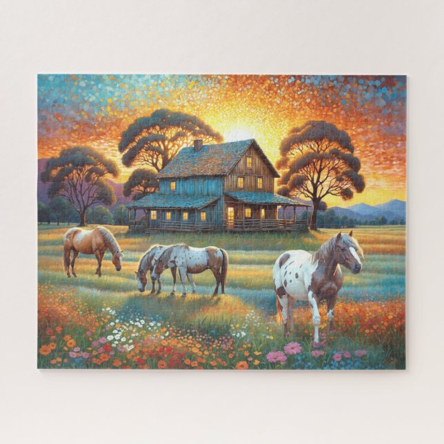 Puzzle Cheval dans la prairie de fleurs sauvages de la fe (Horizontal)