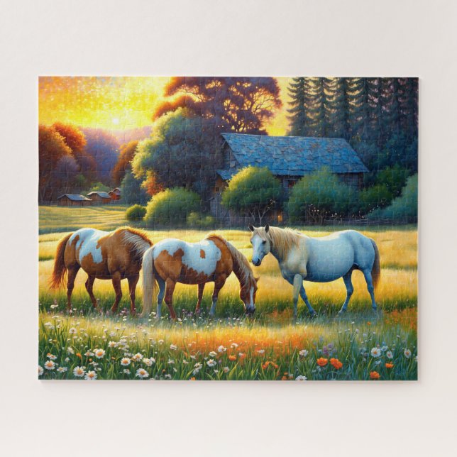 Puzzle Cheval dans la prairie de fleurs sauvages de la fe (Horizontal)
