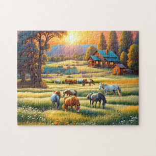 Puzzle Cheval dans la prairie de fleurs sauvages de la fe