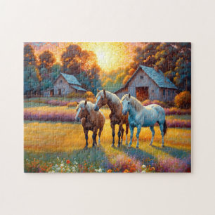 Puzzle Cheval dans la prairie de fleurs sauvages de la fe
