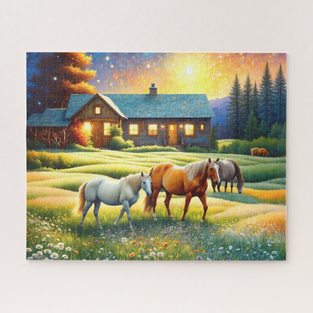 Puzzle Cheval dans la prairie de fleurs sauvages de la fe (Horizontal)