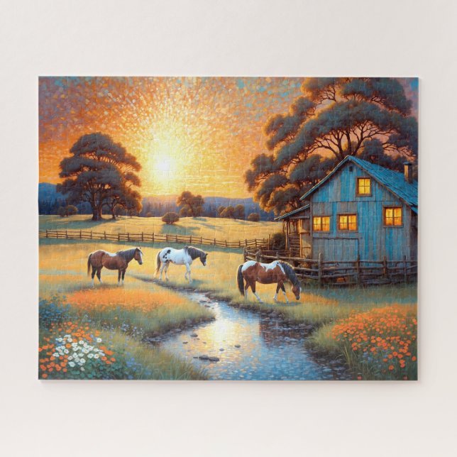 Puzzle Cheval dans la prairie de fleurs sauvages de la fe (Horizontal)