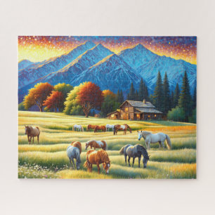 Puzzle Cheval dans la prairie de fleurs sauvages de la fe