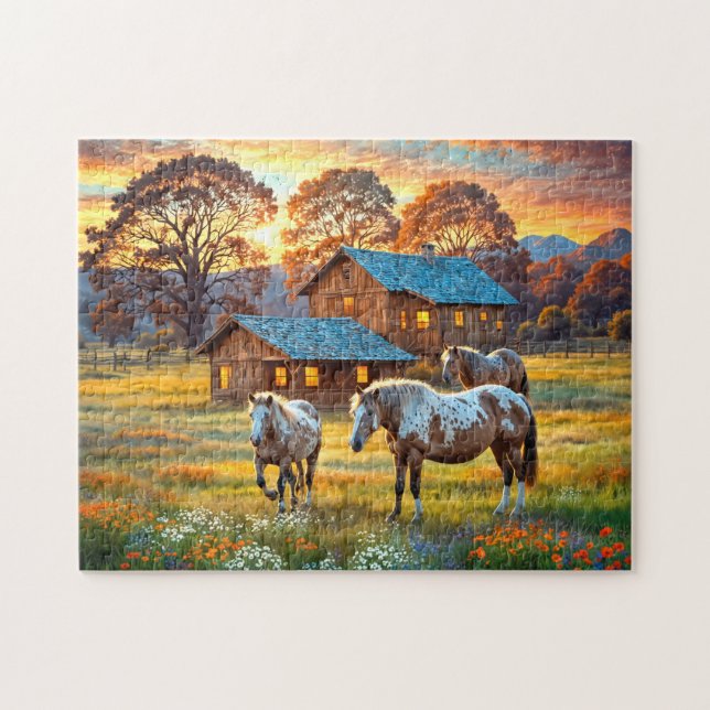 Puzzle Cheval dans la prairie de fleurs sauvages de la fe (Horizontal)