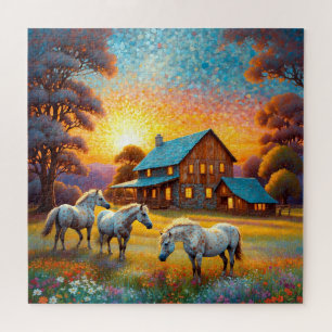 Puzzle Cheval dans la prairie de fleurs sauvages de la fe