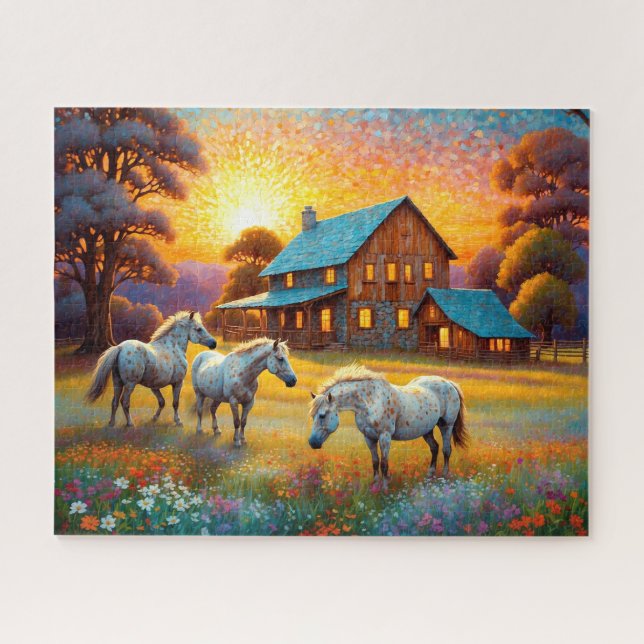 Puzzle Cheval dans la prairie de fleurs sauvages de la fe (Horizontal)