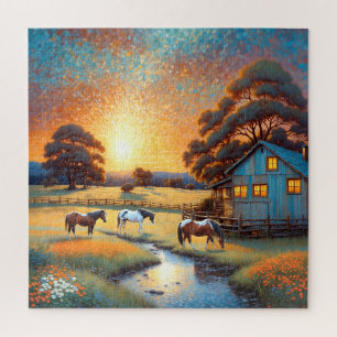 Puzzle Cheval dans la prairie de fleurs sauvages de la fe