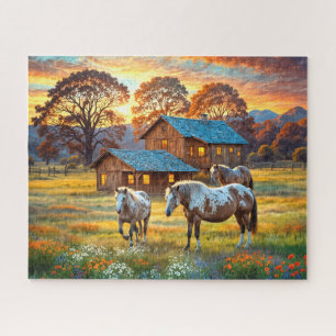 Puzzle Cheval dans la prairie de fleurs sauvages de la fe