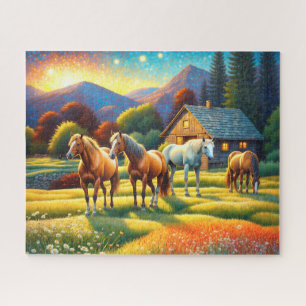 Puzzle Cheval dans la prairie de fleurs sauvages de la fe