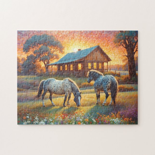 Puzzle Cheval dans la prairie de fleurs sauvages de la fe (Horizontal)
