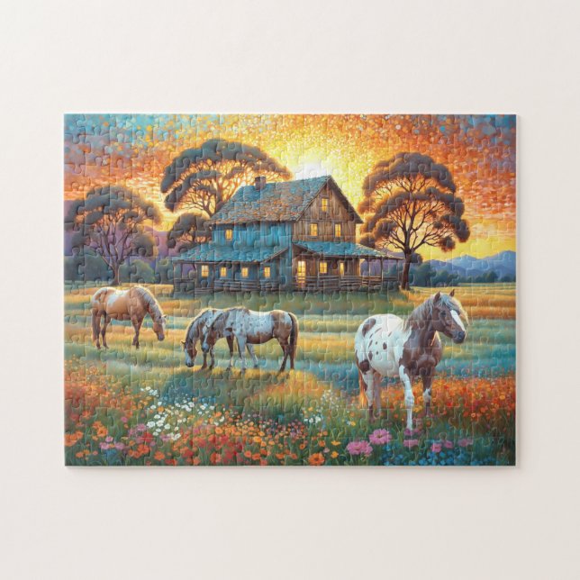 Puzzle Cheval dans la prairie de fleurs sauvages de la fe (Horizontal)