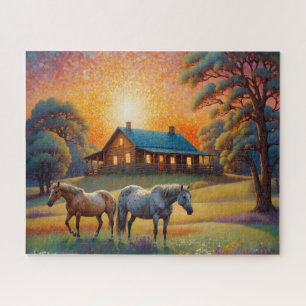 Puzzle Cheval dans la prairie fleurie sauvage de la ferme