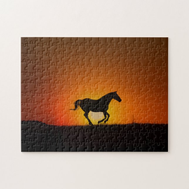 Puzzle Cheval dans Orange Sunset Challenging (Horizontal)