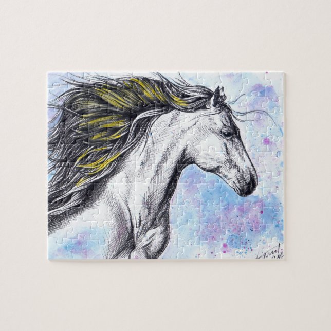 Puzzle Cheval de course Aquarelle et Encre équine art (Horizontal)