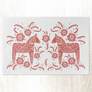 Puzzle Cheval de Dala suédois Rouge et blanc
