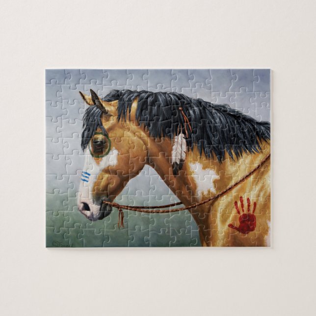 Puzzle Cheval de guerre amérindien Buckskin Pinto (Horizontal)