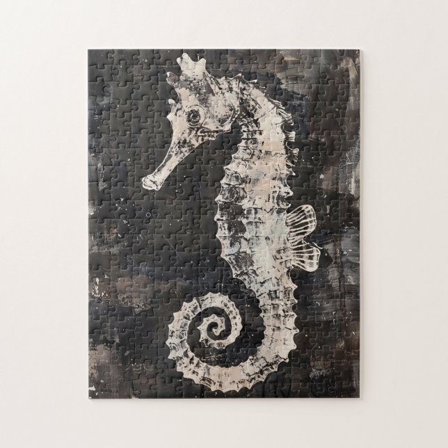 Puzzle Cheval De Mer Abstrait Sur Encre Noire (Vertical)