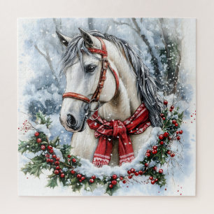 Puzzle Cheval de Noël élégant avec couronne d'hiver