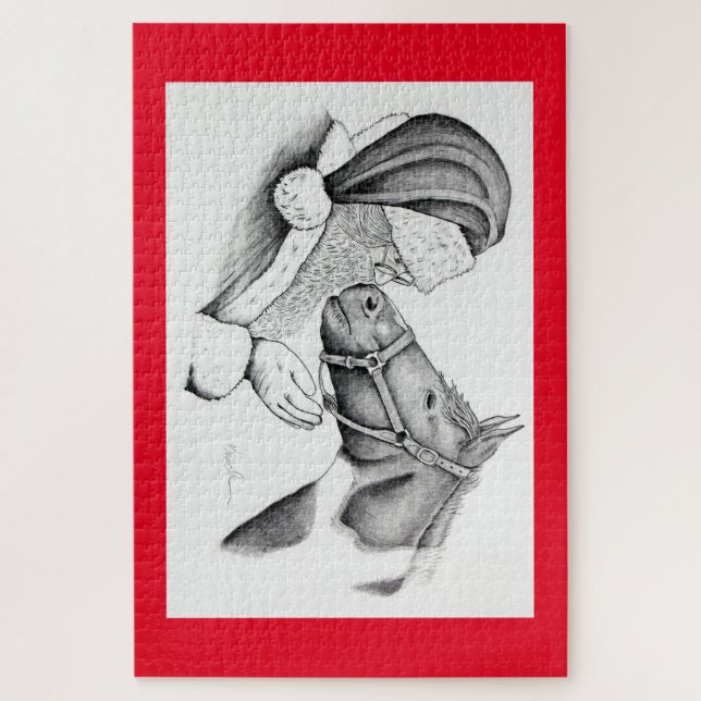 Puzzle Cheval de Noël et Père Noël (Vertical)