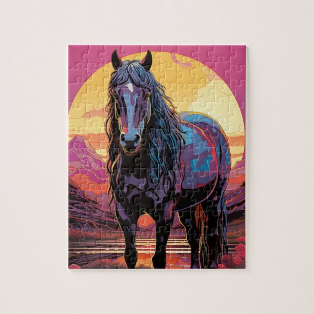 Puzzle Cheval du coucher de soleil violet (Vertical)